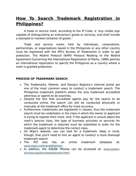 Philippines Trademark Search & Registration .